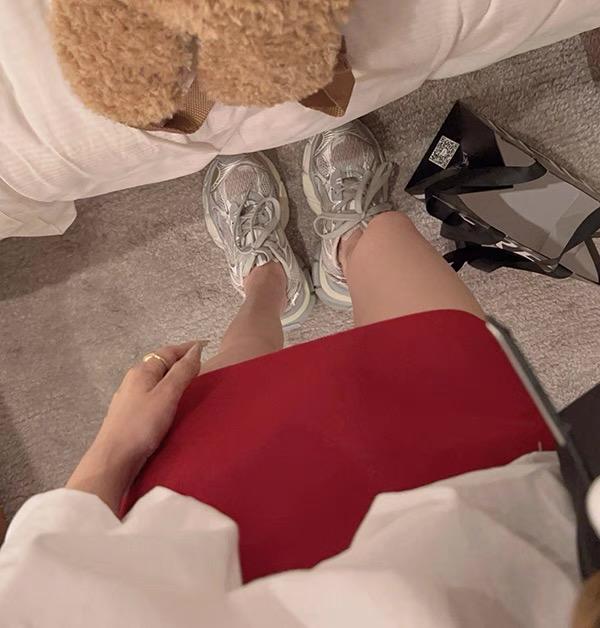 Yuna Red Suit Fabric A Line Skirt