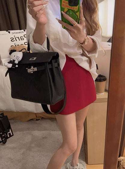Yuna Red Suit Fabric A Line Skirt