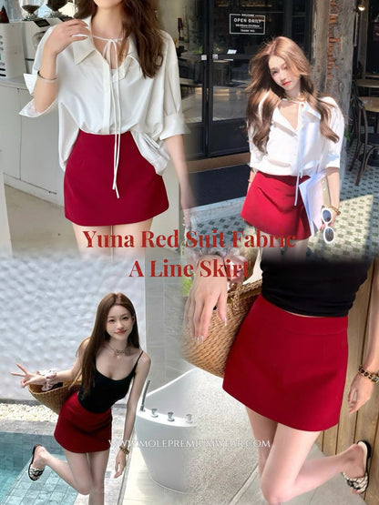 Yuna Red Suit Fabric A Line Skirt