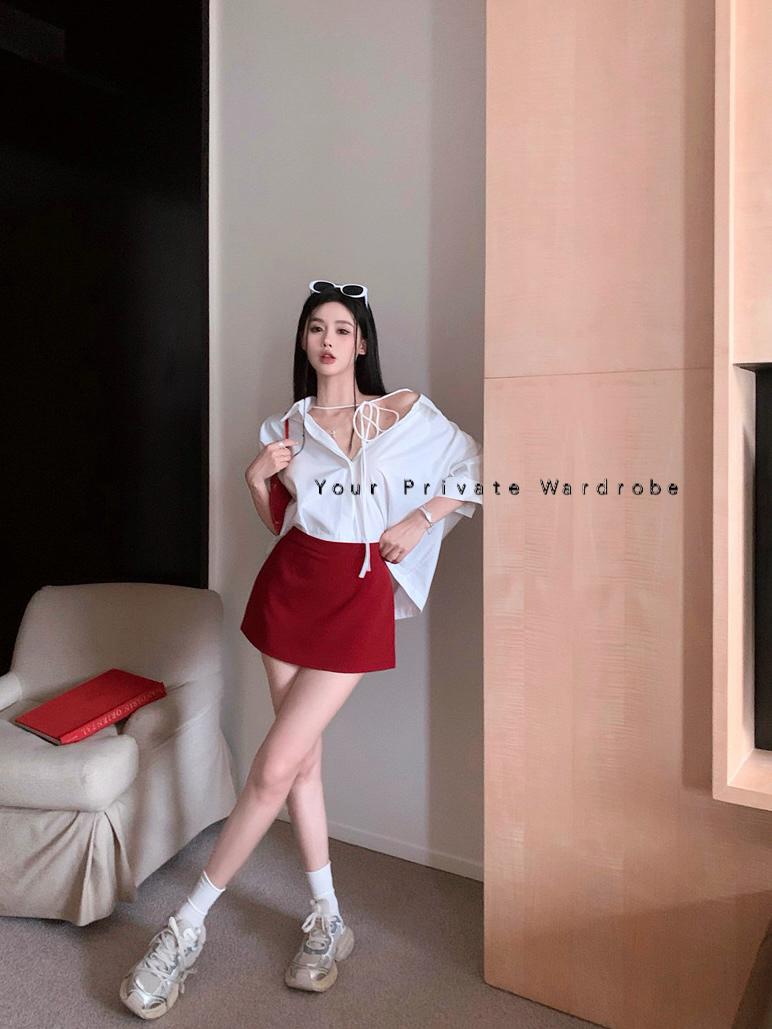 Yuna Red Suit Fabric A Line Skirt
