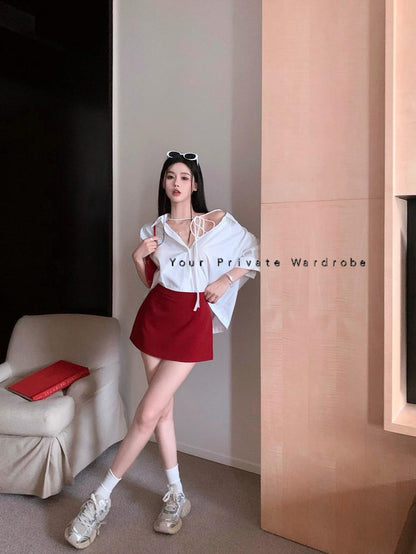 Yuna Red Suit Fabric A Line Skirt