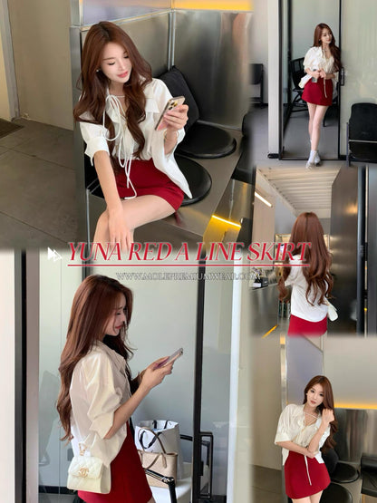 Yuna Red Suit Fabric A Line Skirt