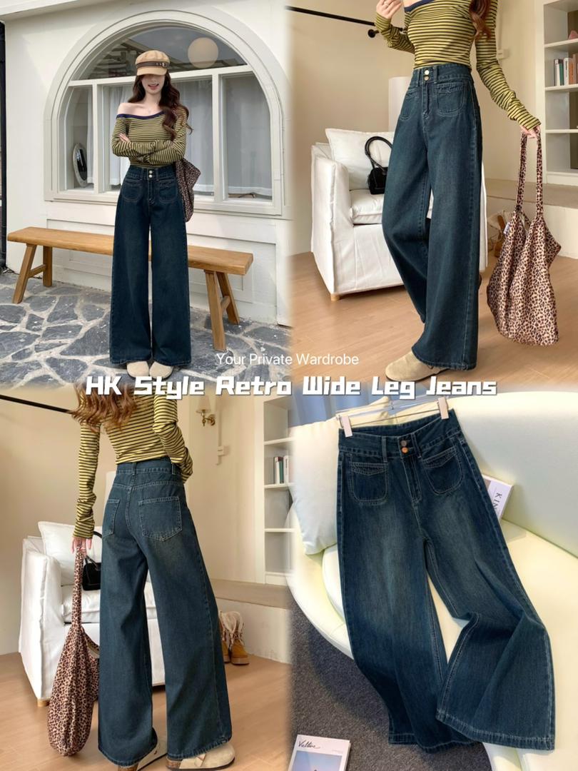 Celina Dark Blue Retro Wide-Leg Jeans
