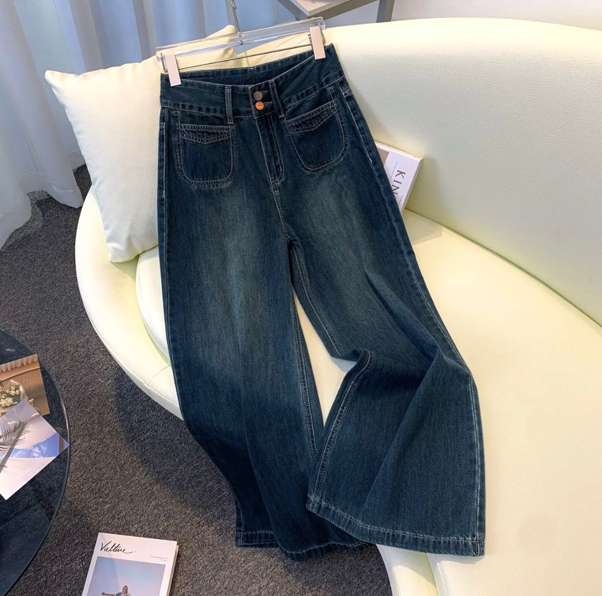Celina Dark Blue Retro Wide-Leg Jeans