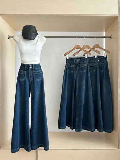 Celina Dark Blue Retro Wide-Leg Jeans