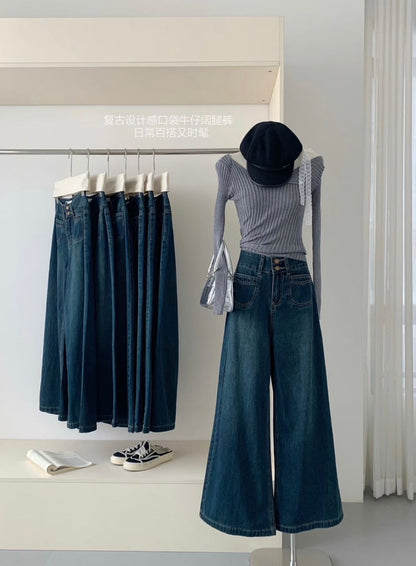 Celina Dark Blue Retro Wide-Leg Jeans