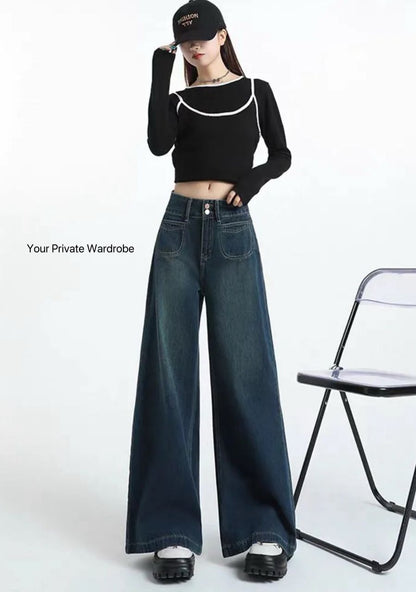 Celina Dark Blue Retro Wide-Leg Jeans