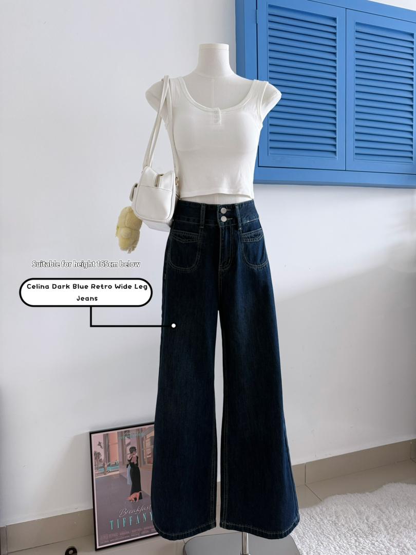 Celina Dark Blue Retro Wide-Leg Jeans