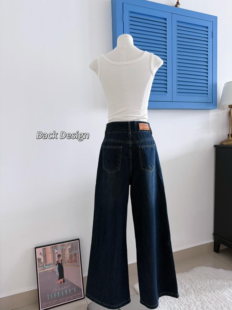 Celina Dark Blue Retro Wide-Leg Jeans