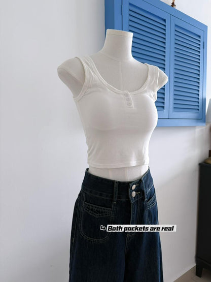 Celina Dark Blue Retro Wide-Leg Jeans