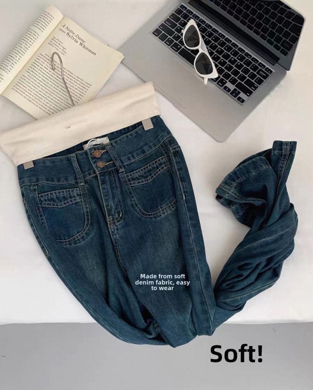 Celina Dark Blue Retro Wide-Leg Jeans