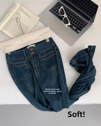 Celina Dark Blue Retro Wide-Leg Jeans