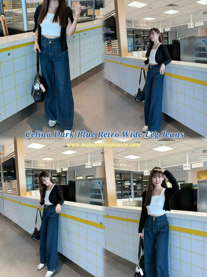 Celina Dark Blue Retro Wide-Leg Jeans