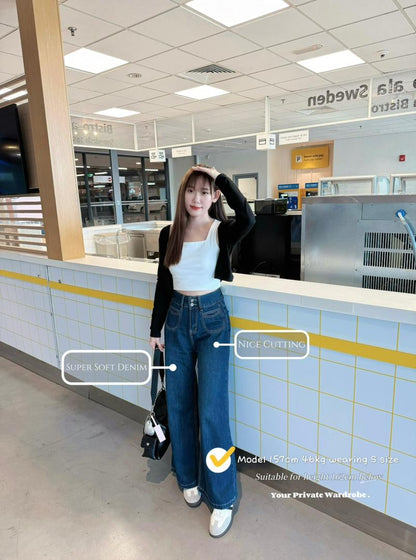 Celina Dark Blue Retro Wide-Leg Jeans