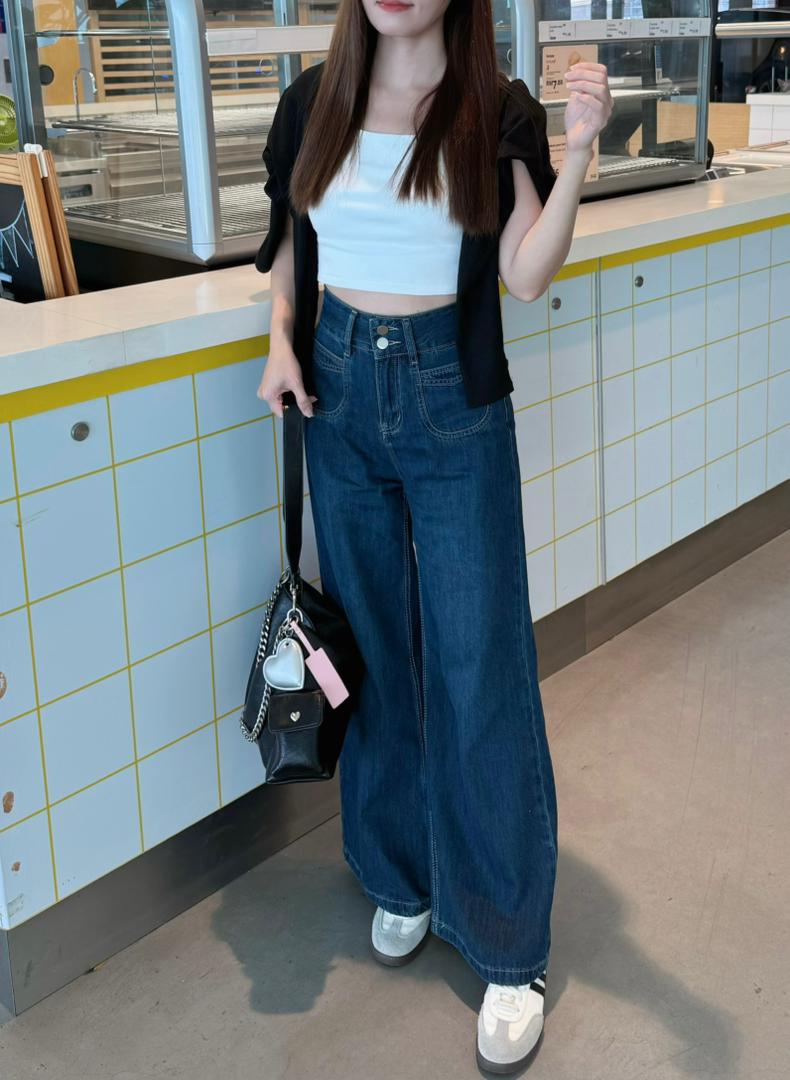 Celina Dark Blue Retro Wide-Leg Jeans