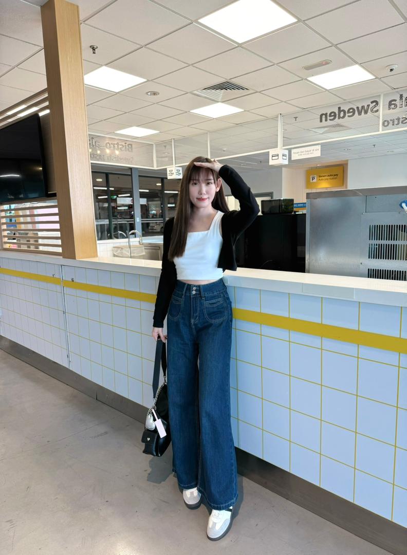 Celina Dark Blue Retro Wide-Leg Jeans