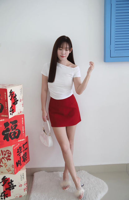 Sloping Waist Fit Basic Cotton Tee