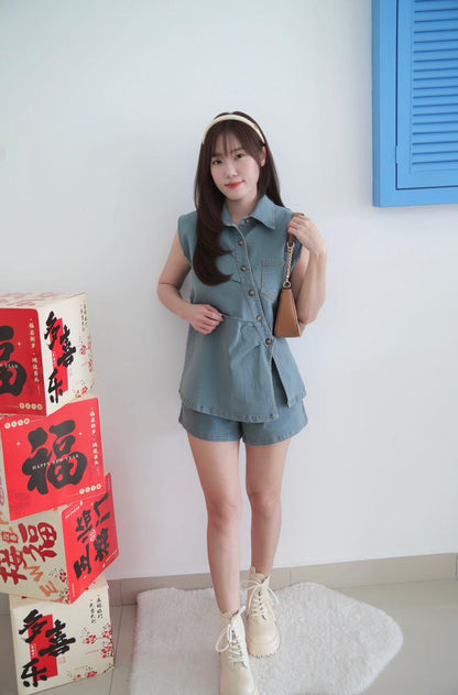 Retro Irregular Denim Suit