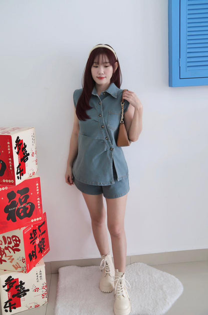 Retro Irregular Denim Suit