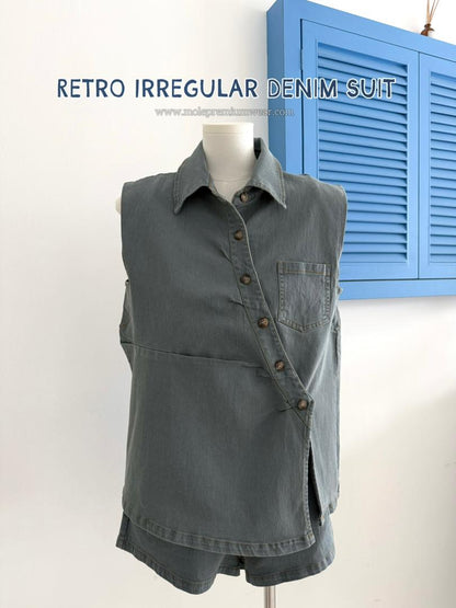 Retro Irregular Denim Suit