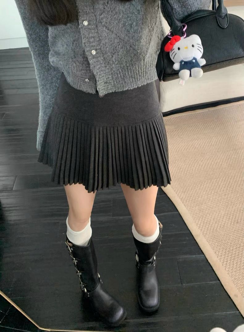 Tiana Wool Pleated A Line Skirt