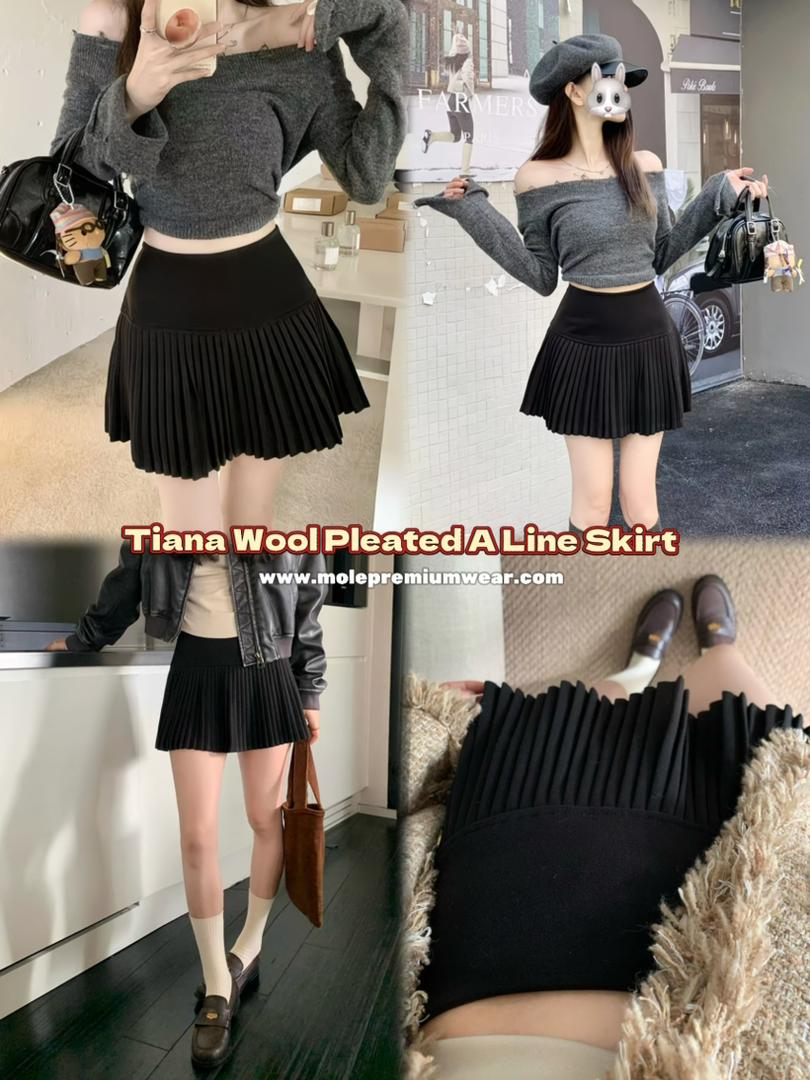 Tiana Wool Pleated A Line Skirt