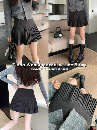 Tiana Wool Pleated A Line Skirt