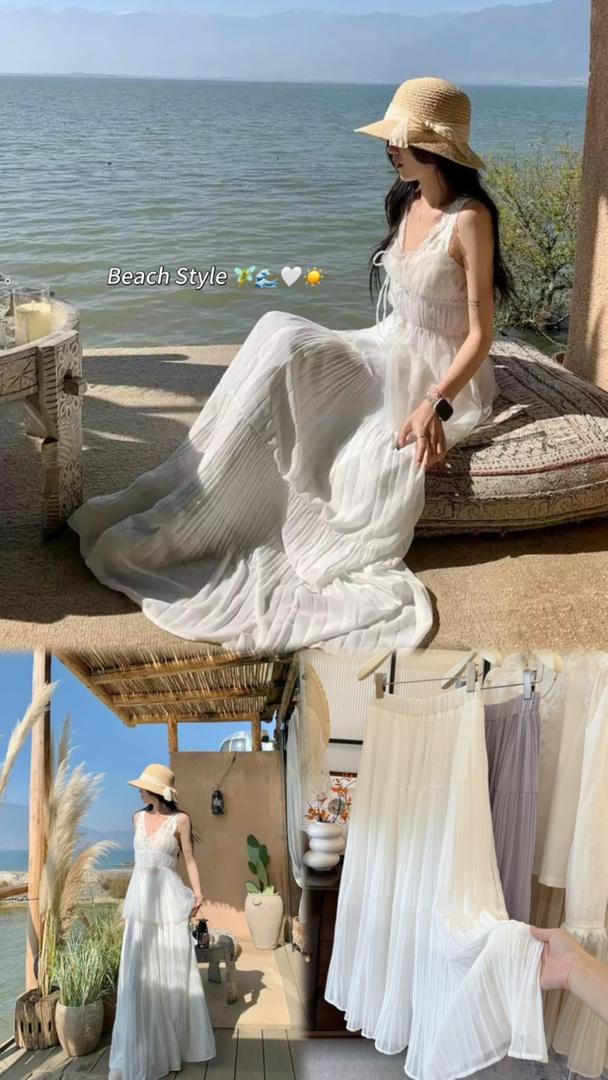 Drapey Mesh Pleated Long Skirt