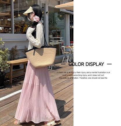 Drapey Mesh Pleated Long Skirt
