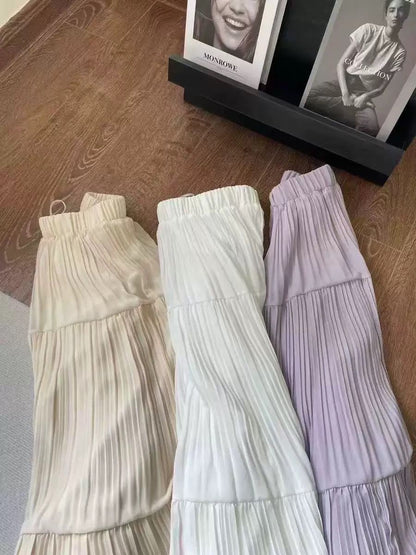 Drapey Mesh Pleated Long Skirt