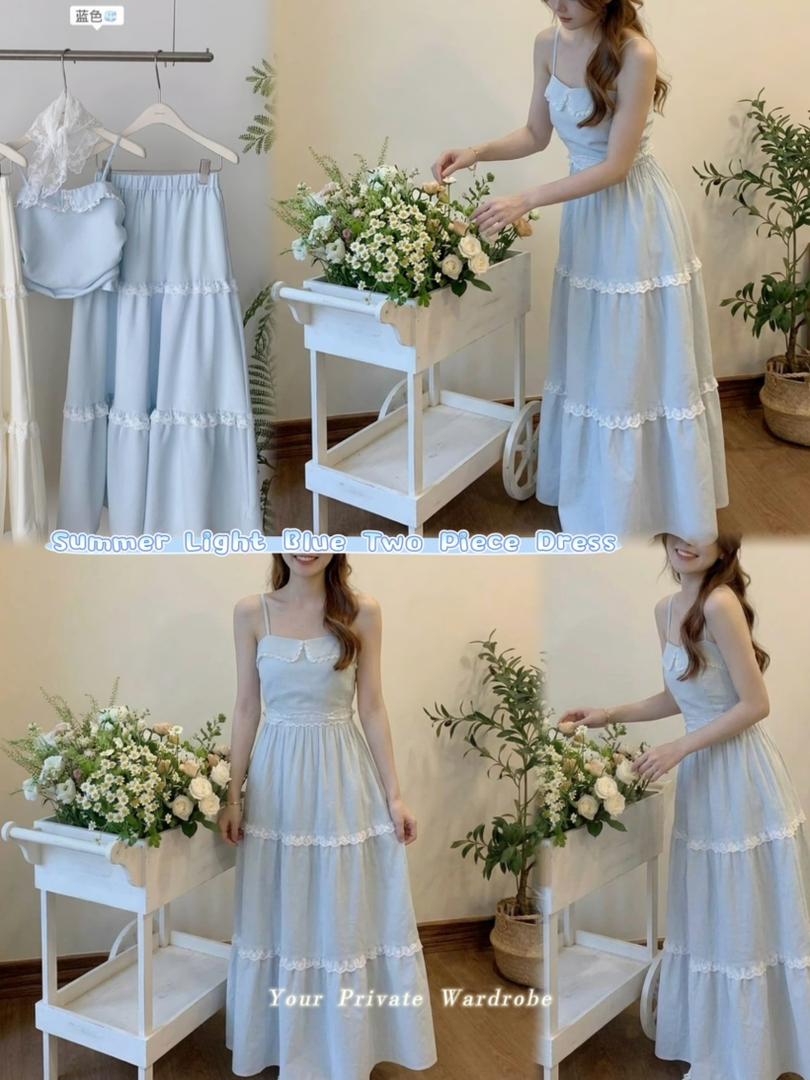 Summer Light Blue Two Piece Dress
