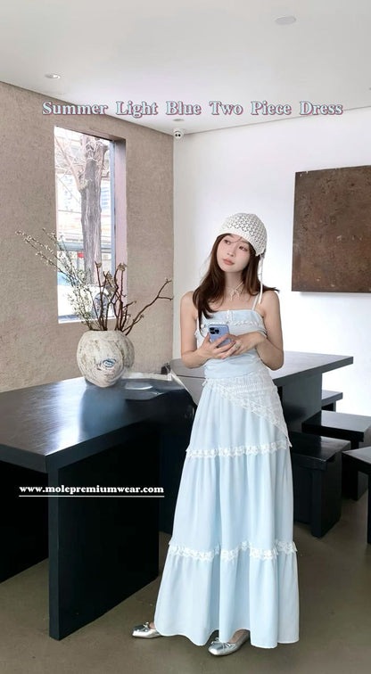 Summer Light Blue Two Piece Dress