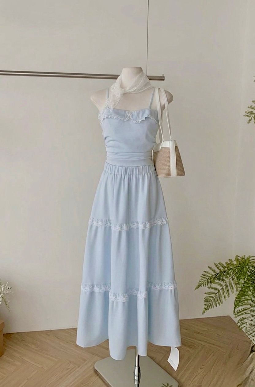 Summer Light Blue Two Piece Dress
