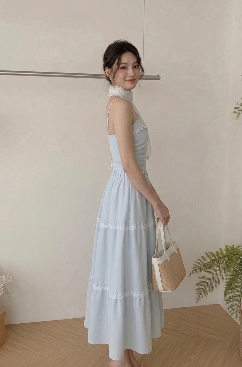 Summer Light Blue Two Piece Dress