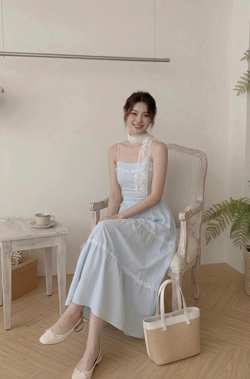 Summer Light Blue Two Piece Dress