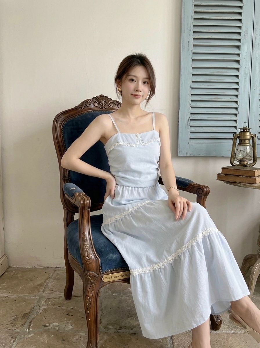 Summer Light Blue Two Piece Dress