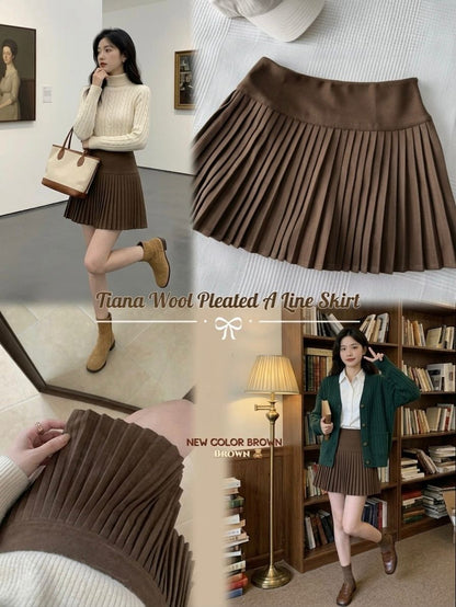 Tiana Wool Pleated A Line Skirt