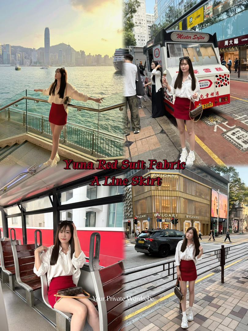 Yuna Red Suit Fabric A Line Skirt