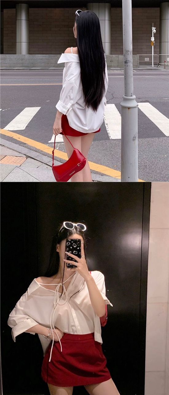 Yuna Red Suit Fabric A Line Skirt