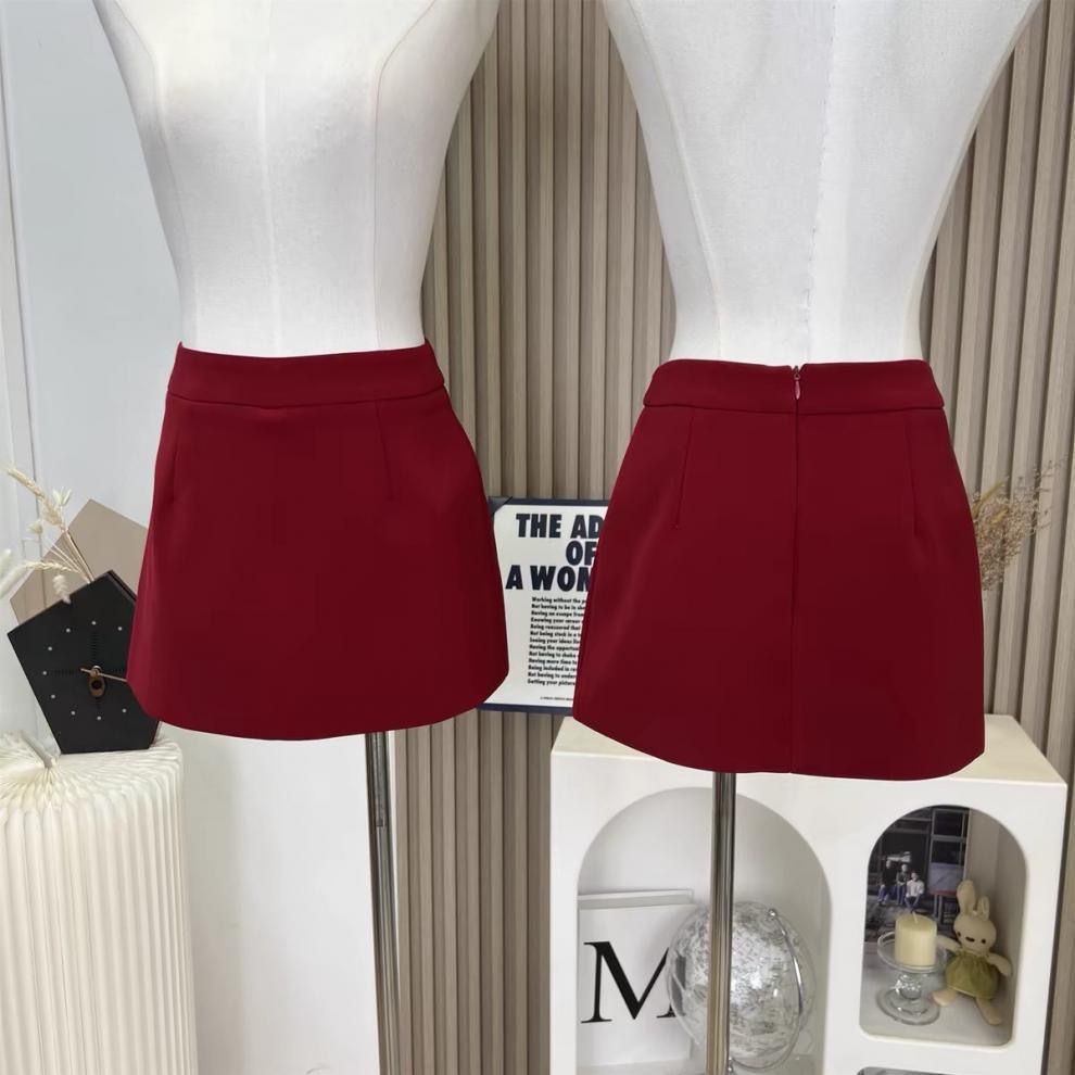 Yuna Red Suit Fabric A Line Skirt