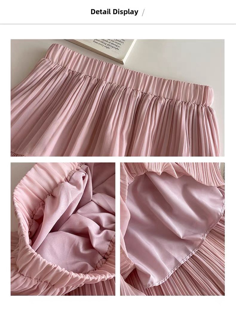 Drapey Mesh Pleated Long Skirt