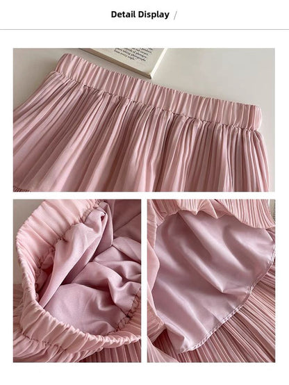 Drapey Mesh Pleated Long Skirt