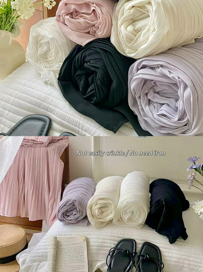 Drapey Mesh Pleated Long Skirt