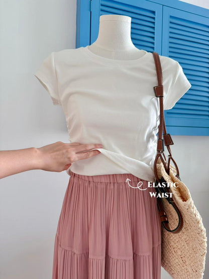 Drapey Mesh Pleated Long Skirt