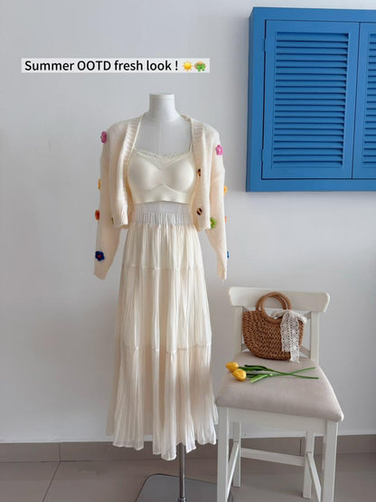 Drapey Mesh Pleated Long Skirt