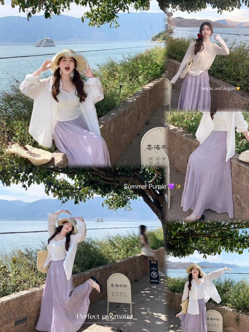 Drapey Mesh Pleated Long Skirt