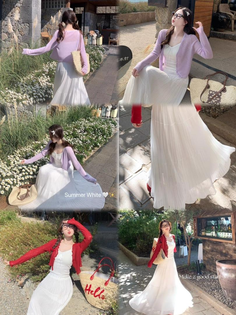 Drapey Mesh Pleated Long Skirt