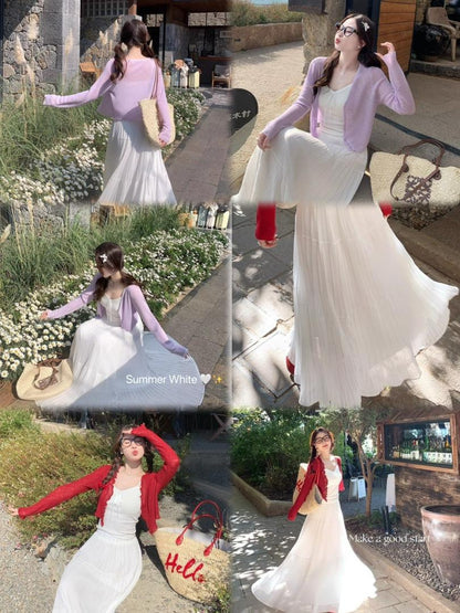 Drapey Mesh Pleated Long Skirt