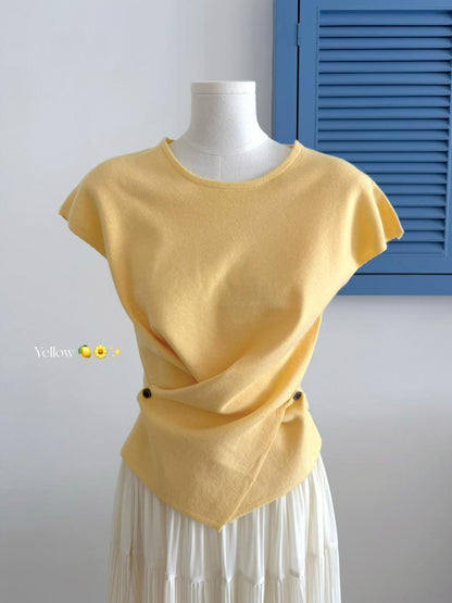 Cross Button Waist Soft Knitted Blouse
