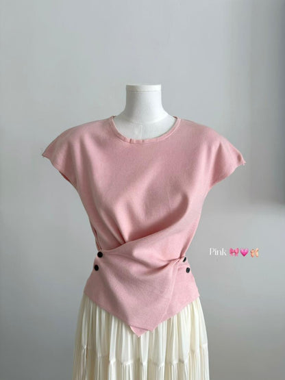 Cross Button Waist Soft Knitted Blouse